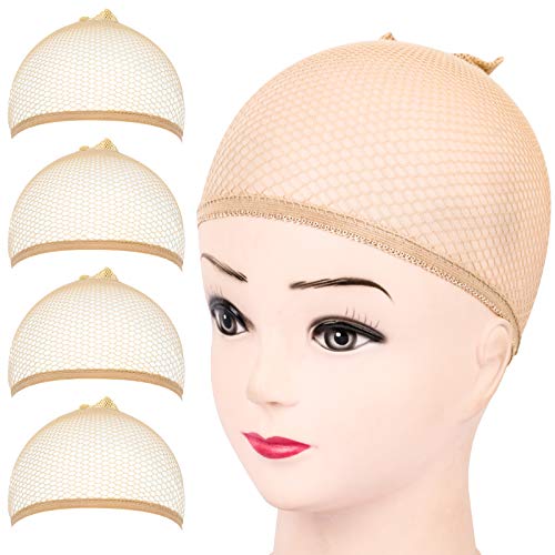 4 pieces Light Brown Stocking Wig Caps Stretchy Nylon Wig Caps