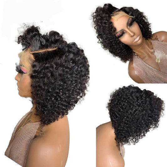 4x4 Lace Closure Wigs Deep Curly Kinky Curly Wigs Lace Front Human Hair Wig Pre Plucked