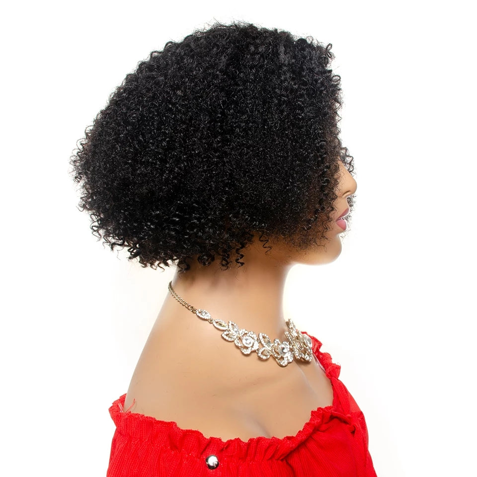 Brazilian Afro Kinky Curly Wig 4x4 Lace Closure Short Bob Wigs 100% Human Hair