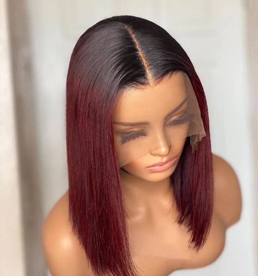 13×4 Brazilian Remy Pre Plucked Ombre Wine Red 180 Density