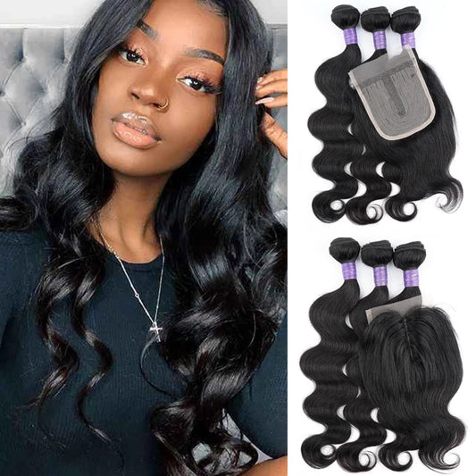 Bundles with Lace Closure Middle Part 200g/set body wave Hair Weave