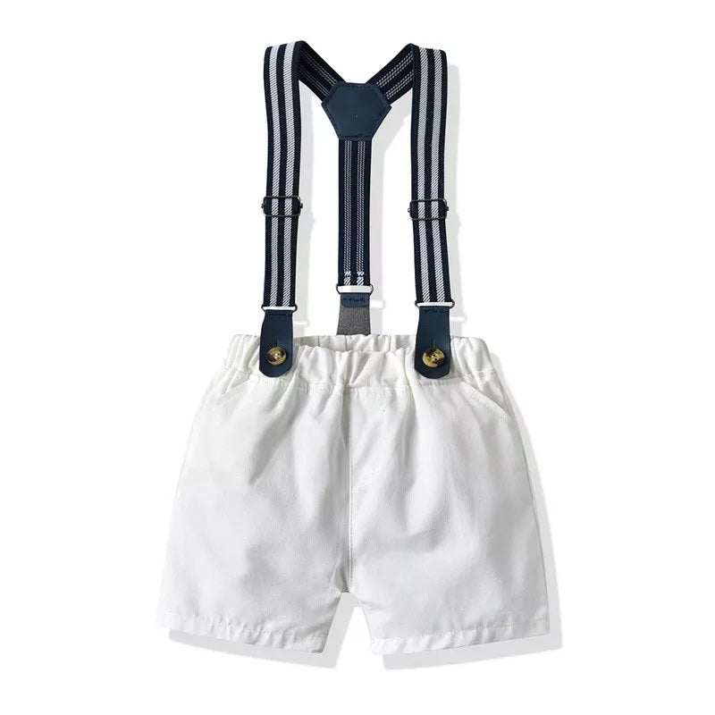 Fashion Kids Boys Casual Short Sleeve Bow Tie Shirt+Overalls Formal Suits