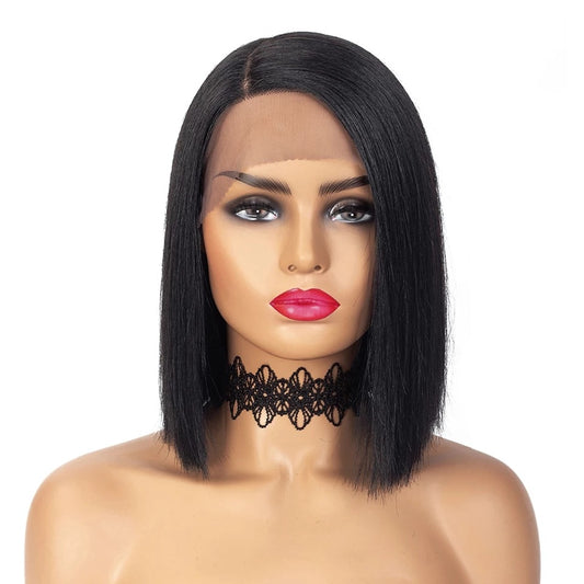 12 inch Short Straight Bob Lace Part Wigs 100% Brazilian Remy Human Hair