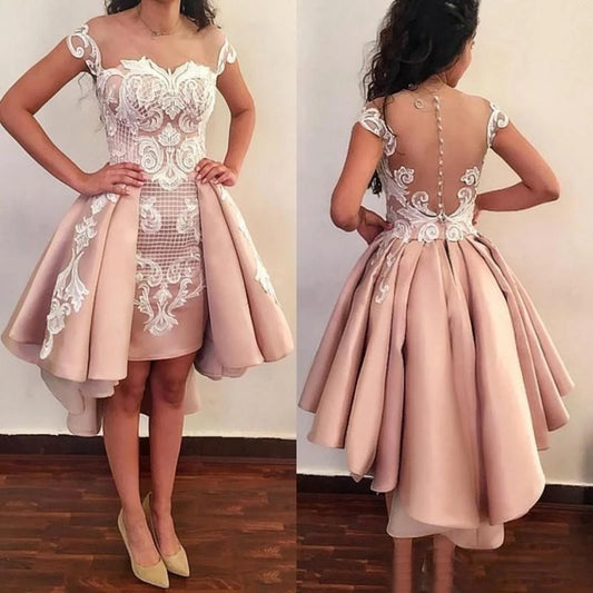 Homecoming Dress Cocktail Dress Lace Appliques High Low Prom