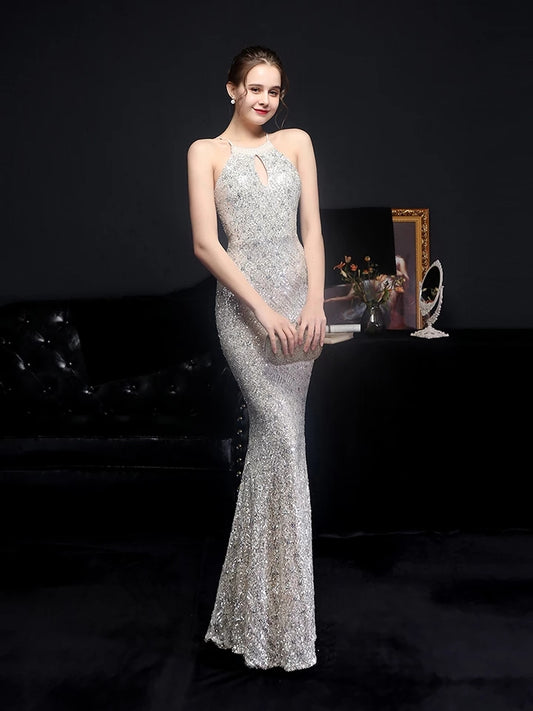 Sleeveless Mermaid Dress Women Sequins Full Party Gowns