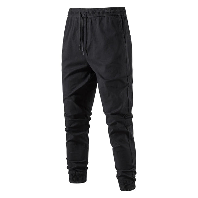 100% Cotton Causal Pants Men Soild Color Drawstring Elastic Cargo Pants Male Autumn Streetwear Joggers Trousers for Men