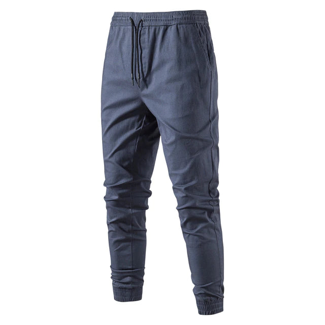 100% Cotton Causal Pants Men Soild Color Drawstring Elastic Cargo Pants Male Autumn Streetwear Joggers Trousers for Men