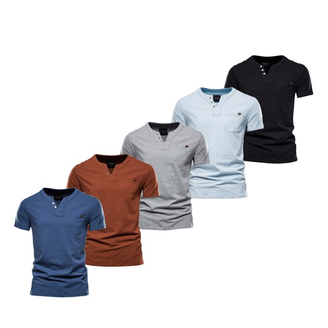 5 Pcs V-neck T Shirt Men Casual Solid Color High Quality Cotton T-shirt Men New Summer Fashion Streetwear T Shirts Mens