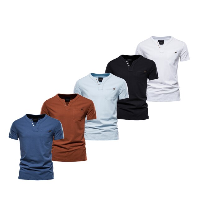 5 Pcs V-neck T Shirt Men Casual Solid Color High Quality Cotton T-shirt Men New Summer Fashion Streetwear T Shirts Mens