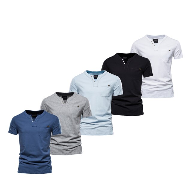 5 Pcs V-neck T Shirt Men Casual Solid Color High Quality Cotton T-shirt Men New Summer Fashion Streetwear T Shirts Mens