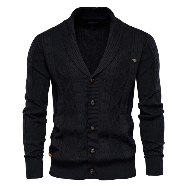 Cotton Argyle Cardigan Men Casual Single Breasted Solid Color Business Mens