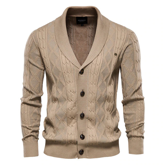 Cotton Argyle Cardigan Men Casual Single Breasted Solid Color Business Mens