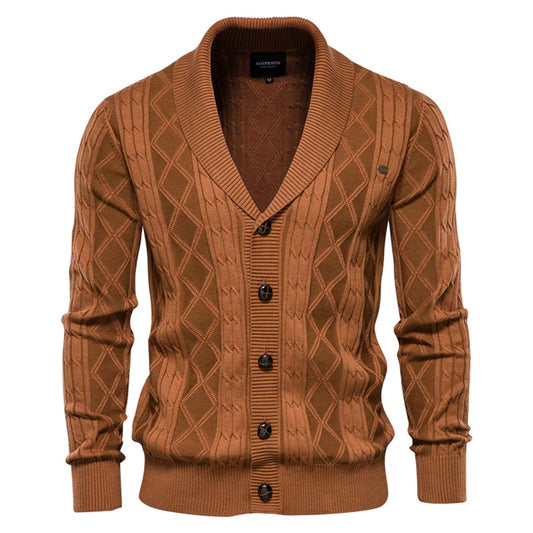 Cotton Argyle Cardigan Men Casual Single Breasted Solid Color Business Mens