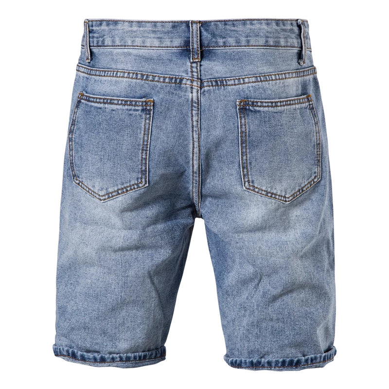 Men Casual Streetwear Mid Waist Solid Color Denim Shorts for Men Summer Blue Mens Jeans Pants