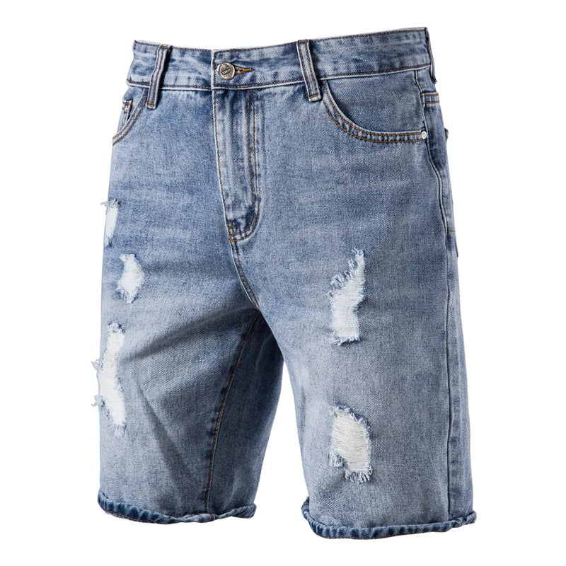 Men Casual Streetwear Mid Waist Solid Color Denim Shorts for Men Summer Blue Mens Jeans Pants