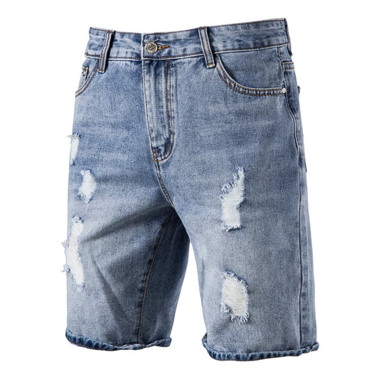 Men Casual Streetwear Mid Waist Solid Color Denim Shorts for Men Summer Blue Mens Jeans Pants