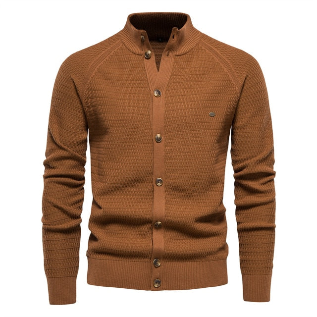 Mens Cardigan Cotton High Quality Button Mock Neck Sweater for Men New Winter Fashion Designer Cardigans Men