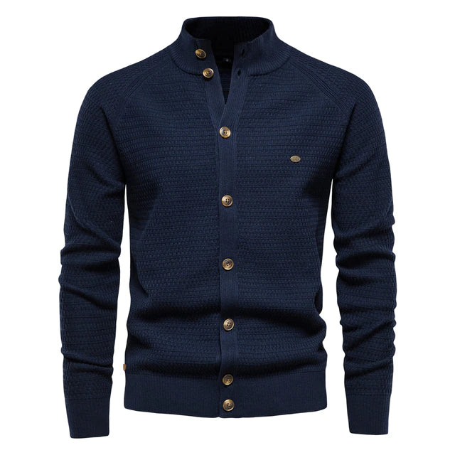 Mens Cardigan Cotton High Quality Button Mock Neck Sweater for Men New Winter Fashion Designer Cardigans Men