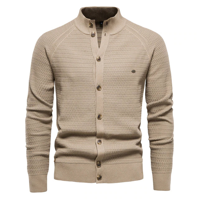 Mens Cardigan Cotton High Quality Button Mock Neck Sweater for Men New Winter Fashion Designer Cardigans Men