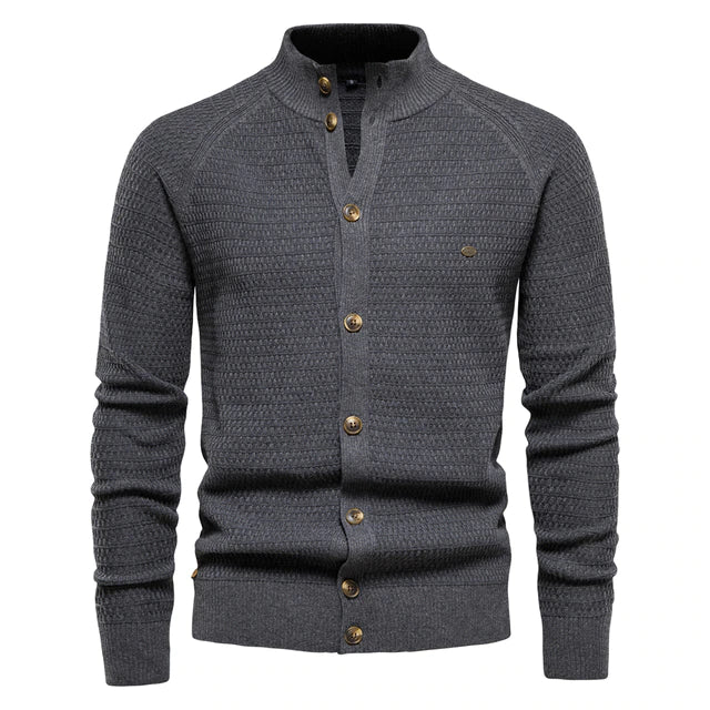 Mens Cardigan Cotton High Quality Button Mock Neck Sweater for Men New Winter Fashion Designer Cardigans Men