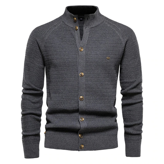 Mens Cardigan Cotton High Quality Button Mock Neck Sweater for Men New Winter Fashion Designer Cardigans Men