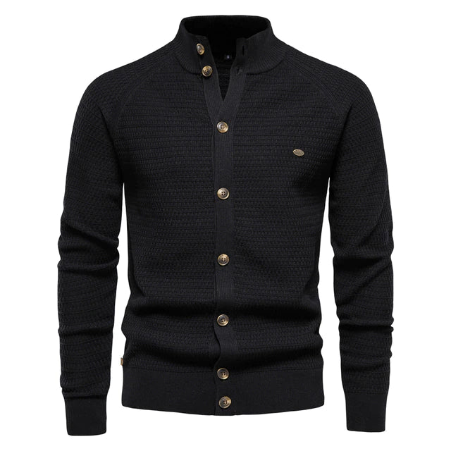 Mens Cardigan Cotton High Quality Button Mock Neck Sweater for Men New Winter Fashion Designer Cardigans Men