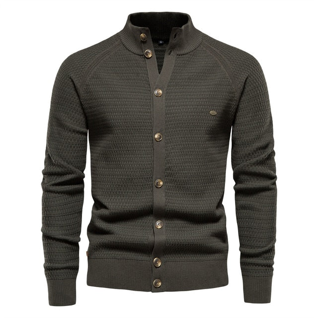 Mens Cardigan Cotton High Quality Button Mock Neck Sweater for Men New Winter Fashion Designer Cardigans Men