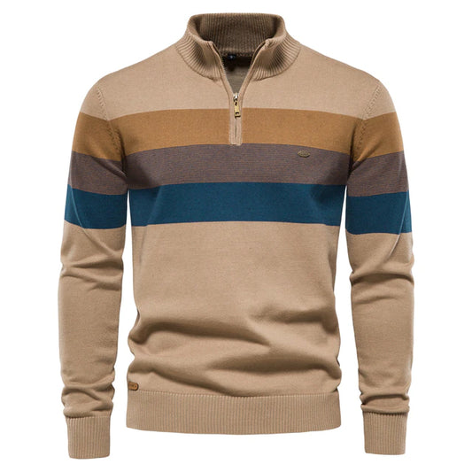 Men's Patchwork Pullover Sweater Cotton Casual Zipper Mock Neck Sweater for Men New Winter Fashion Warm Sweater for Men
