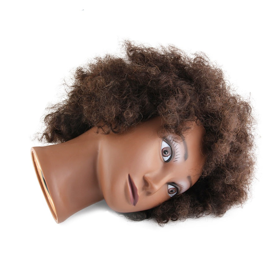 Hairdressers Salon Silicone Practice Mannequin Heads Short Afro Kinky Curly Human Hair