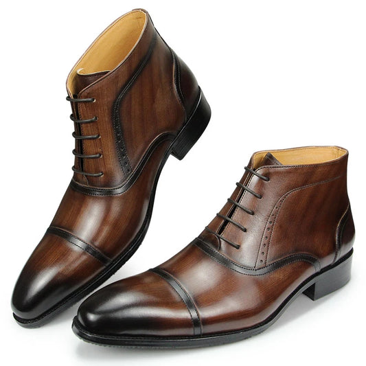 Fashion Genuine Leather Mens Shoes with Hanging Up To The Ankle Handmade Stylish Oxford High Quality Dress Boots