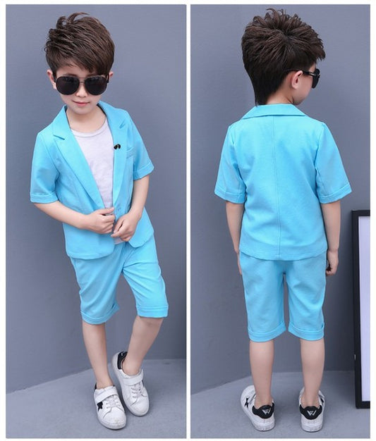 Boys Summer Suit for Weddings Kids Prom Party Flower Boys Formal Blazer Jacket Short 2Pcs