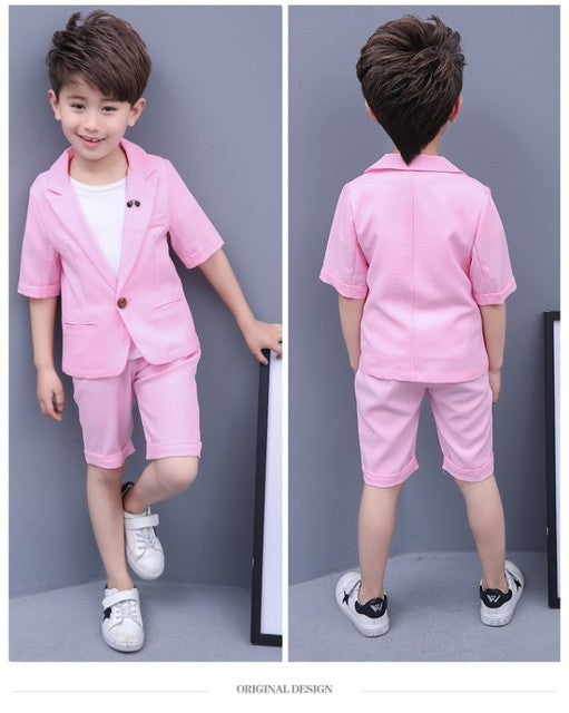 Boys Summer Suit for Weddings Kids Prom Party Flower Boys Formal Blazer Jacket Short 2Pcs