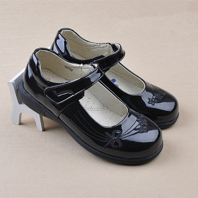 Children Girl Student Shoes School Black Leather Shoes