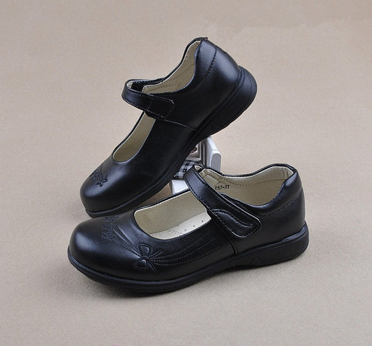 Children Girl Student Shoes School Black Leather Shoes
