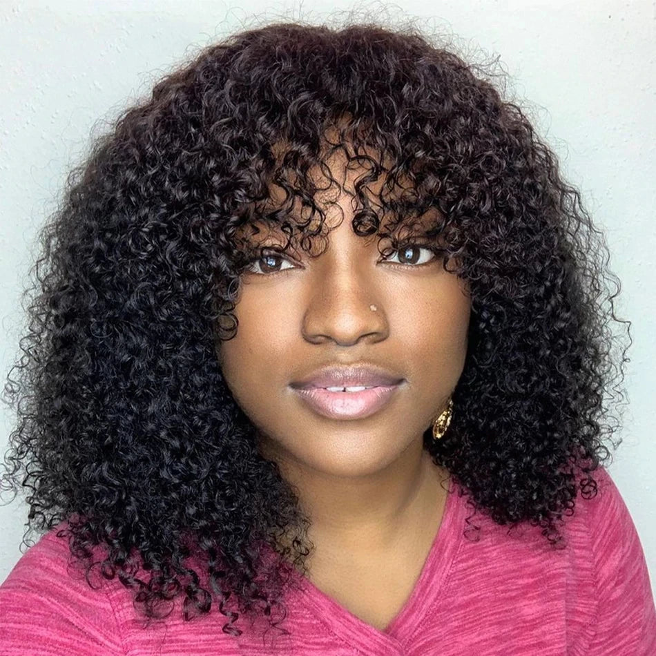 Human Hair Bob Wig Kinky Curly Wig With Bangs