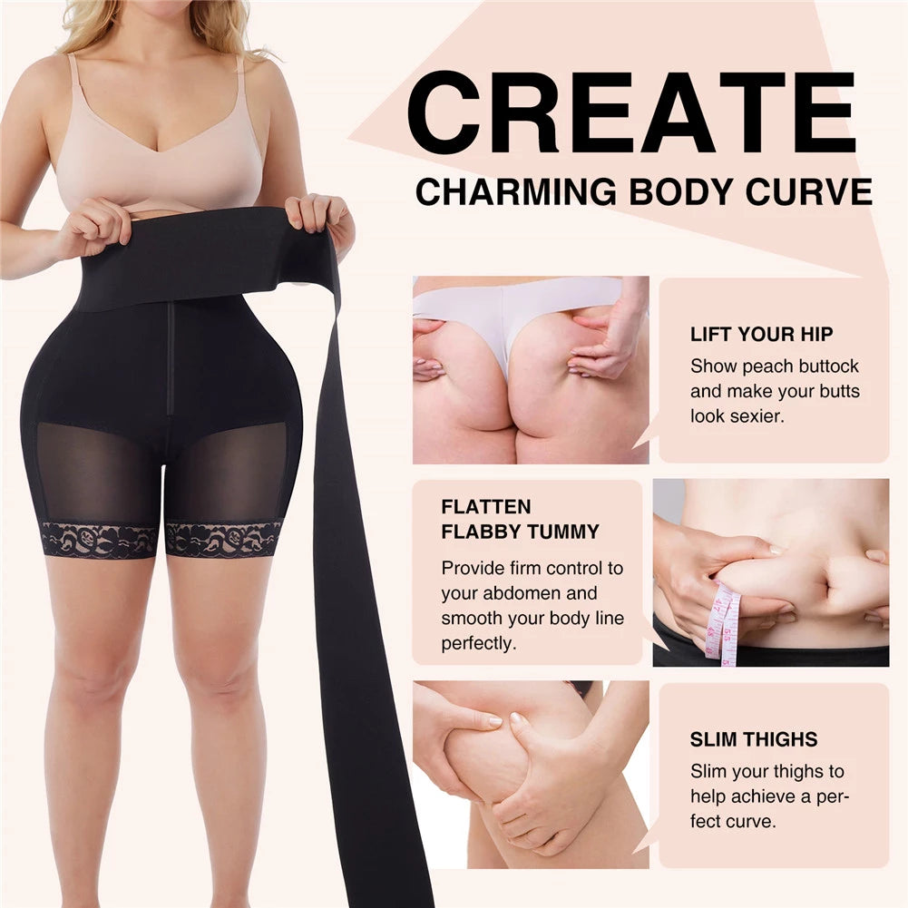 Waist Trainer Body Shaper Flat Belly Sheathing Panties Butt Lifter Shapewear with Removable Tummy Wrap