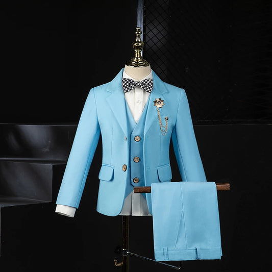 Flower Boys Ceremony Blue Suit Kids Formal Jakcet Vest Pants 3PS Tuxedo