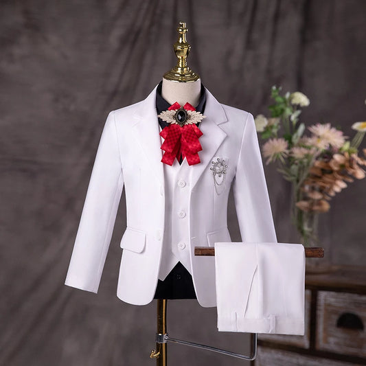 Flower Boys White Baptism Suit Kids Jakcet Vest Pants 3PCS Formal