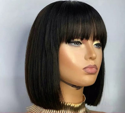 Eruopean Straight Human Hair Wigs With Bang Full Machine Wigs