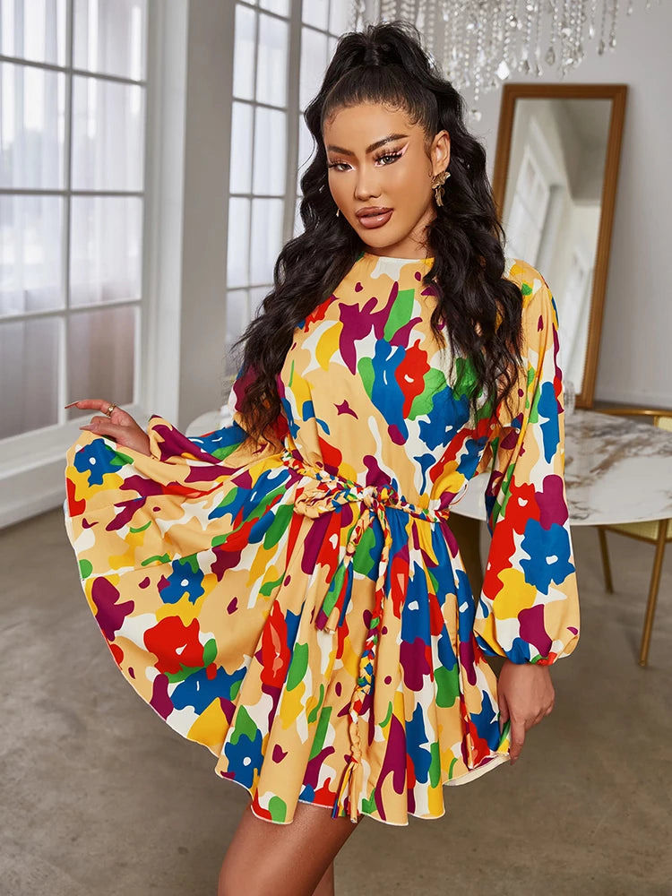Holiday beach long sleeve V-neck hollow out dress
