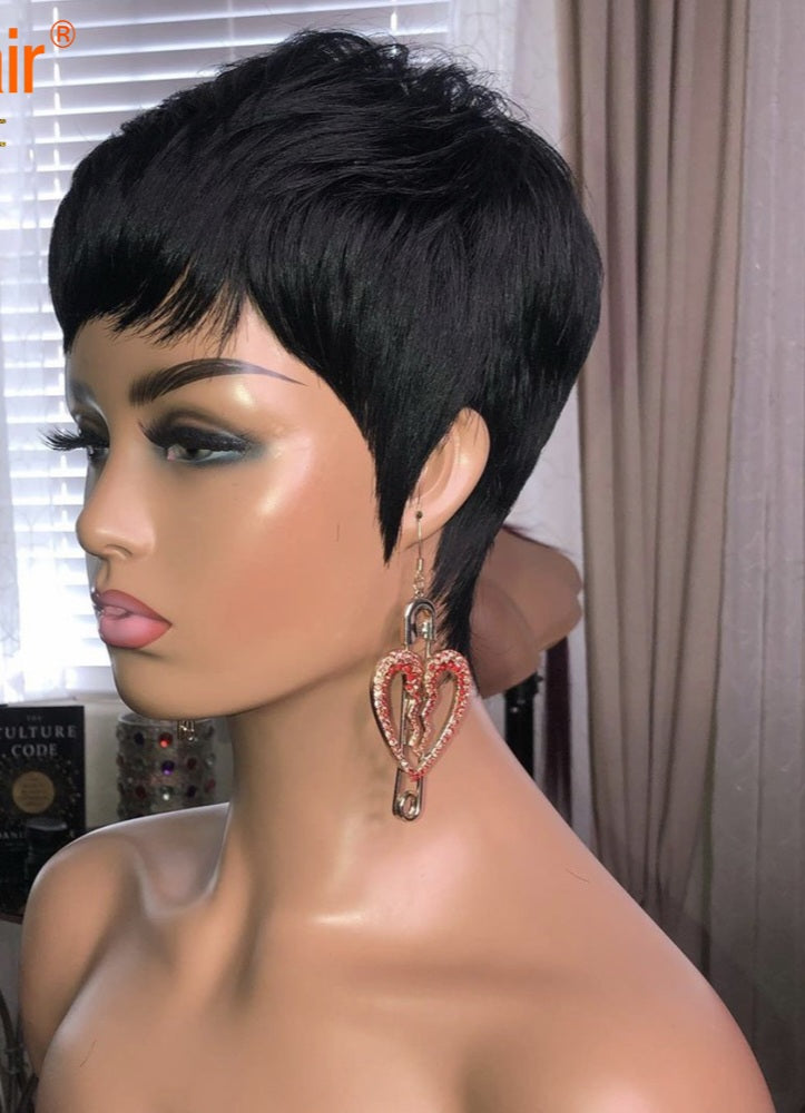 Pixie Short Cut Bob Wig 100% Human Hair Wigs  Full Machine No Lace Front Wigs