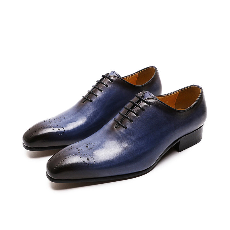 Mens Bleu Dress Shoes Genuine Leather Oxfords Men Wedding Shoes