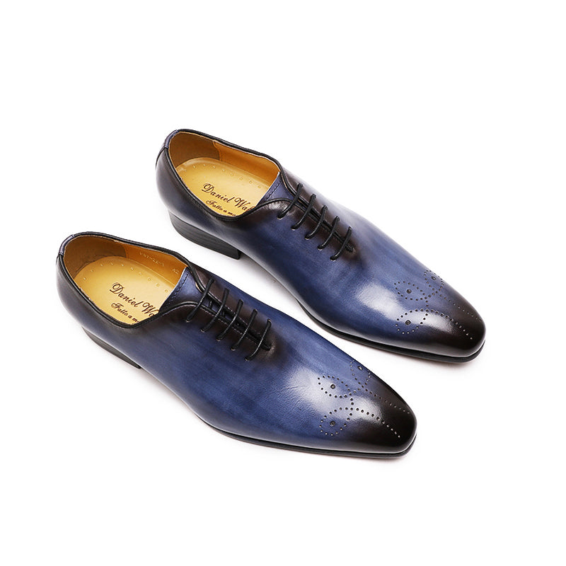 Mens Bleu Dress Shoes Genuine Leather Oxfords Men Wedding Shoes