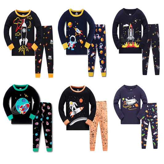 Kids Boys Pajamas Rockets Print Fashion Children's Suits Night Clothes