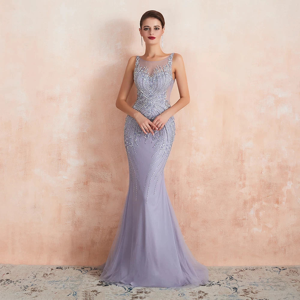 Custom Made Lavender Mermaid Formal Prom Gowns for Women Sleeveless
