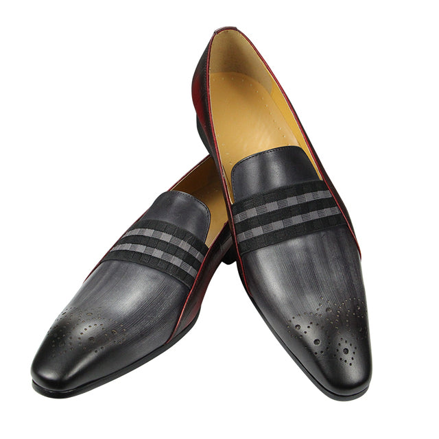 Man Leather Loafer Classic Double Color Matching Braided Brogue Dress Shoes