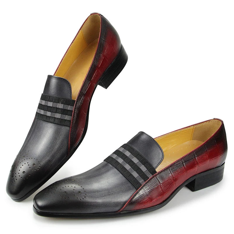 Man Leather Loafer Classic Double Color Matching Braided Brogue Dress Shoes