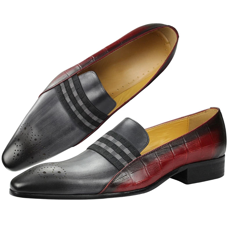 Man Leather Loafer Classic Double Color Matching Braided Brogue Dress Shoes
