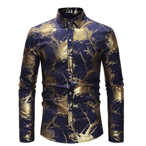 Mens Gold Rose Floral Print Shirts