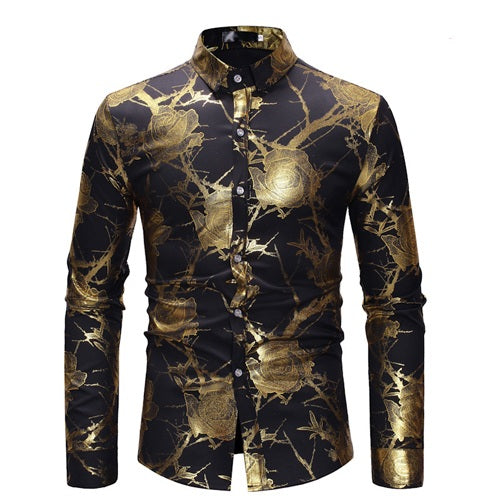 Mens Gold Rose Floral Print Shirts